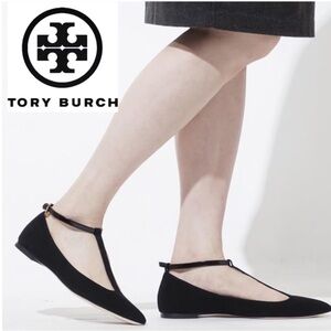 Tory Burch Ashton Black T-Strap Flats